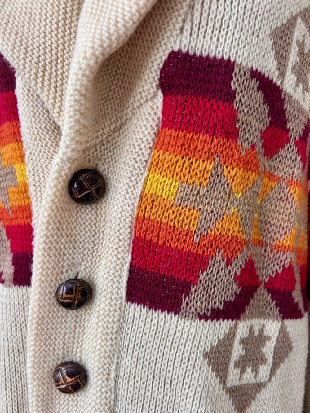Pendleton Vintage 1970s Western Aztec Wool Shawl Collar Cardigan Sweater M - Picture 11 of 15